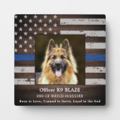 Plaque Photo Police K9 Memorial Fallen Officier Police Chien (Devant)