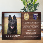 Plaque Photo Police K9 Retraite Agent de l'application de la lo<br><div class="desc">Honorer votre meilleur partenaire et chien de police pour ses années de service dévouées avec cette plaque photo d'appréciation de la retraite de chien de police de la Ligne Bleue Mince. Personnalisez avec la photo, le nom, le message personnel, les dates de service et les années de service de votre...</div>