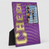 Plaque photo pom-pom girl violet et or (Côté)