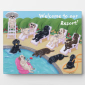 Plaque Photo Poolside Party labradors peinture (Devant)