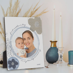 Plaque Photo Pop Art Flower Blue Grey Editable Occasion Photo