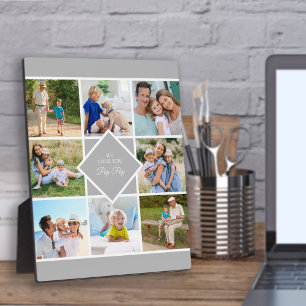 Plaque Photo Pop-Pop We Love You 8 Photo Collage Gris Blanc