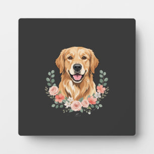 Plaque Photo Portrait de chien Retriever doré floral par sublim