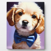 Plaque Photo Portrait de chiot mignon et duveteux avec nœud pap (Devant)