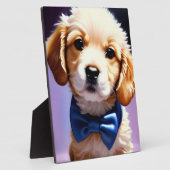 Plaque Photo Portrait de chiot mignon et duveteux avec nœud pap (Côté)