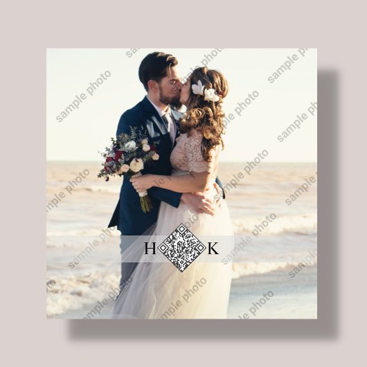 Plaque Photo Portrait de mariage | Code QR monogramme