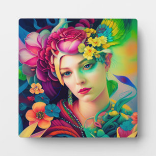 Plaque Photo Portrait d'une femme parée de fleurs