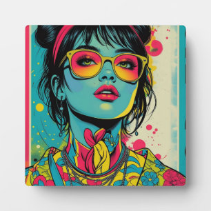 Plaque Photo Portrait Neon Pop Diva - Art rétro gras et dynamiq