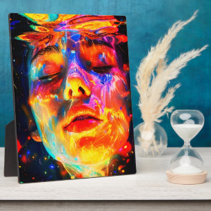 Plaque Photo Portrait vibrant d'une femme sous l'eau, peinture