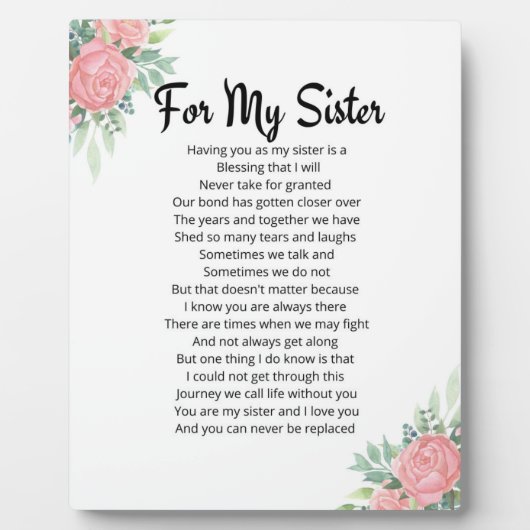 Plaque Photo Pour ma soeur (Devant)