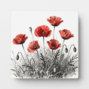 Plaque Photo Prairie de fleurs de pavot rouge vibrant