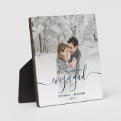 Plaque Photo Premier Noël Engagé Photo Metallic Bleu Script (Recto)