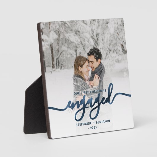 Plaque Photo Premier Noël Engagé Photo Metallic Bleu Script (Recto)