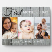 Plaque Photo Première fête des mères 3 Photo Collage Gris Wood (Devant)