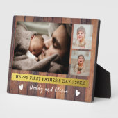 Plaque Photo Première Fête des pères 3 Photo Collage Bois rusti (Côté)