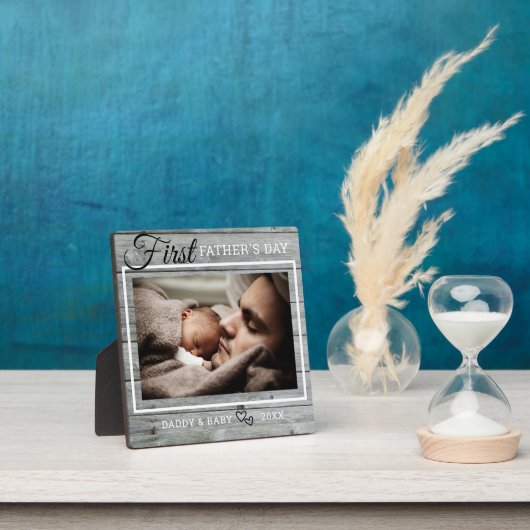 Plaque Photo Première Fête des pères Photo Bois gris rustique (Insitu)