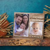 Plaque Photo Première photo de Noël de bébé en bois rustique 2 (Côté)