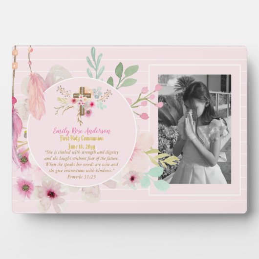 Plaque Photo Première Sainte Communion PHOTO Cadeau Grilles Fle (Devant)