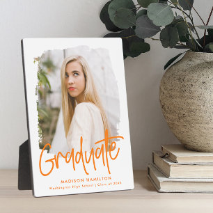 Plaque Photo Préppy Orange Script Graduation Photo