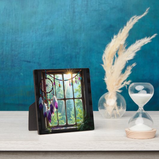 Plaque Photo Pretty Boho Purple Dreamcatcher in Window   (Insitu)