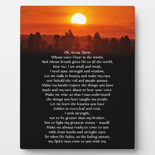 Plaque Photo Prière amérindienne (Devant)