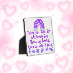 Plaque Photo Prière chrétienne pour enfants violet et rose