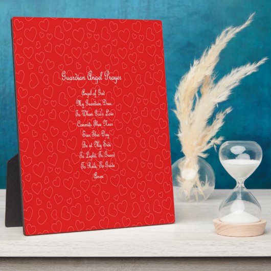 Plaque Photo Prière de l'ange gardien Coeurs rouges  (Côté)