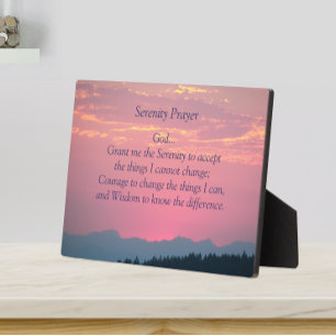 Plaque Photo Prière de sérénité inspirée Coucher de soleil rose