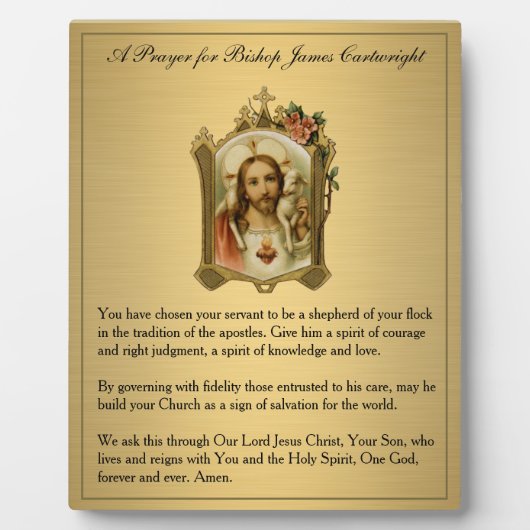 Plaque Photo Prière du Sacré-Coeur pour l'évêque catholique Vin (Devant)