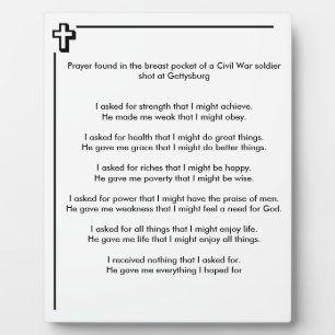 Plaque Photo Prière du soldat de la guerre civile