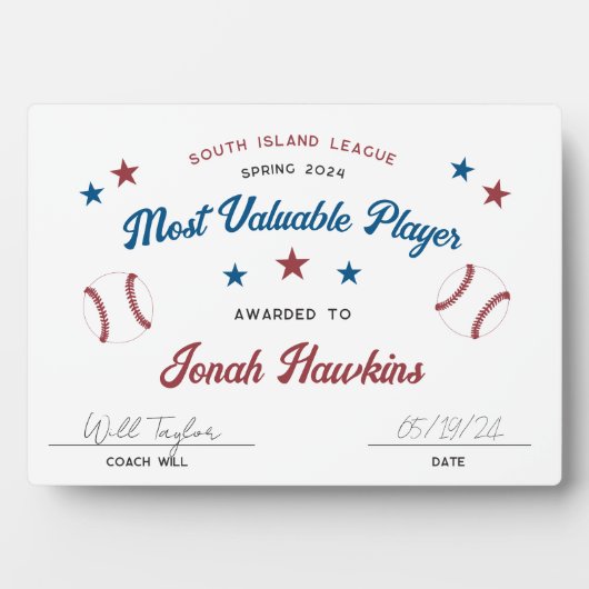 Plaque Photo Prix personnalisé de l'équipe de baseball pour enf (Devant)