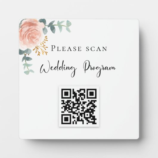 Plaque Photo Programme de mariage QR code brouiller eucalyptus  (Devant)