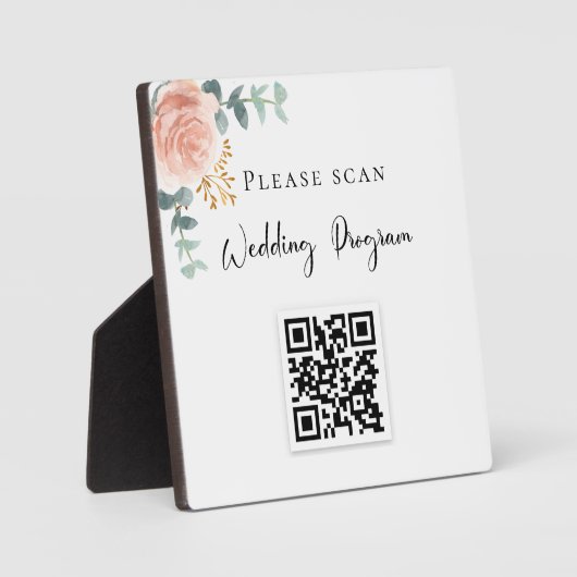 Plaque Photo Programme de mariage QR code brouiller eucalyptus  (Recto)