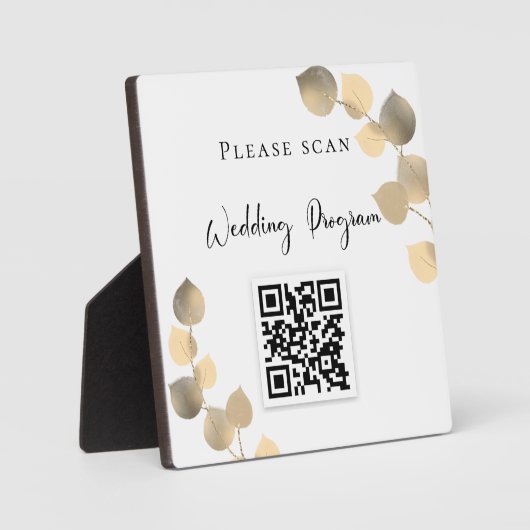 Plaque Photo Programme de mariage QR code eucalyptus chute doré (Recto)