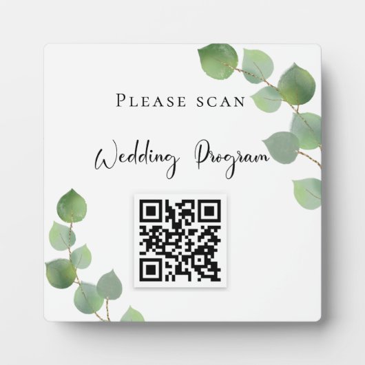 Plaque Photo Programme de mariage QR code eucalyptus verdure (Devant)
