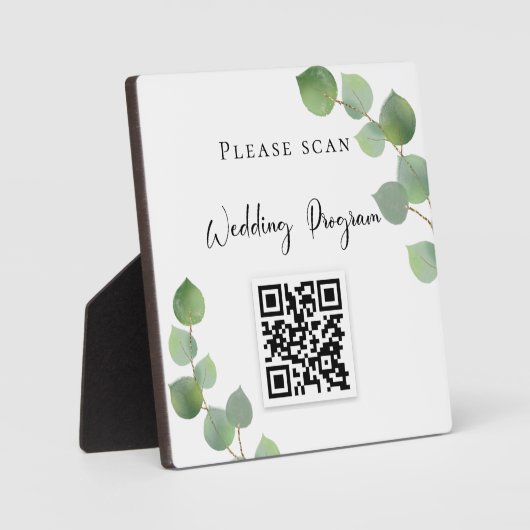 Plaque Photo Programme de mariage QR code eucalyptus verdure (Recto)