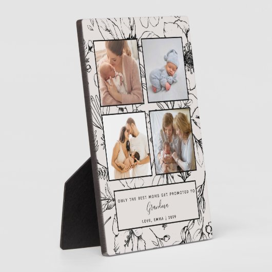 Plaque Photo Promoted to Grandma Blush Botanical Photo Collage (Côté)