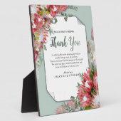 Plaque Photo Protea Fuchsia avec des rubans verts et or (Côté)