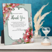 Plaque Photo Protea Fuchsia avec des rubans verts et or (Côté)