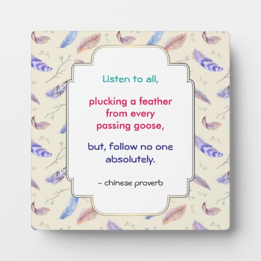 Plaque Photo Proverbe chinois inspirant et intelligent (Devant)