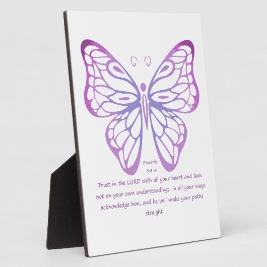 Plaque Photo Proverbes 3:5,6 Écriture Inspiration Papillon (Côté)