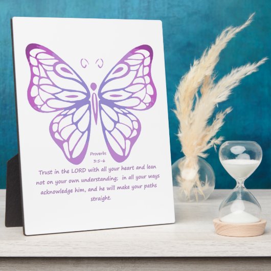 Plaque Photo Proverbes 3:5,6 Écriture Inspiration Papillon (Côté)