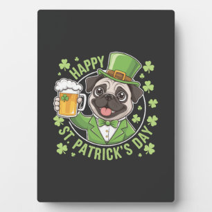 Plaque Photo Pug amusant de la Saint-Patrick avec chope de bièr