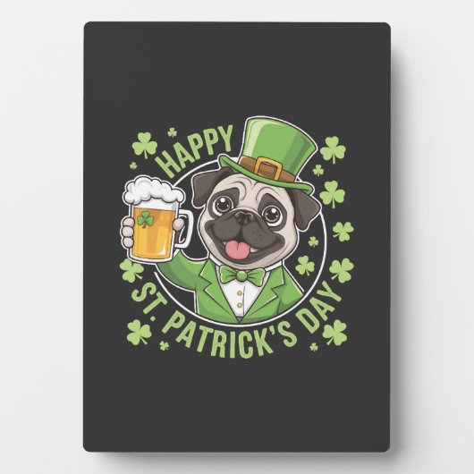 Plaque Photo Pug amusant de la Saint-Patrick avec chope de bièr (Devant)