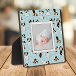 Plaque Photo Puppy Dog Pattern Frameless Family Photo Easel<br><div class="desc">Made to look dimensional, a cute puppy dog pattern on a blue background creates a fun frame for our favorite photo on this tabletop plaque with a built-in easel. The image is put directly on the hardboard panel for a stunningly crisp image with an easy wipe clean surface. Great as...</div>