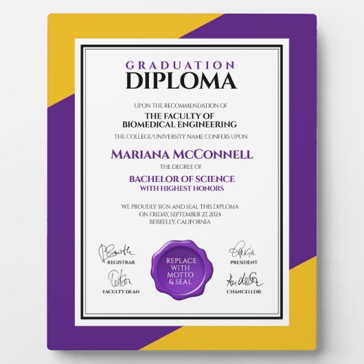 Plaque Photo Purple Gold School College University Graduation (Devant)