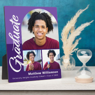 Plaque Photo Purple Graduation 3 Photo Bold Arch Script Moderne