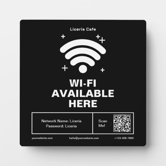Plaque Photo Qr Code Nom commercial Minimal wifi Détails (Devant)