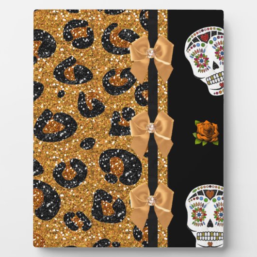 Plaque Photo RAB Rockabilly Gold Leopard Print Sugar Skulls (Devant)