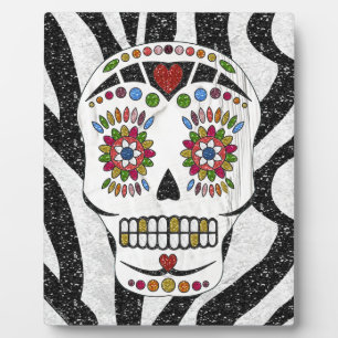Plaque Photo RAB Rockabilly Sugar Skull on Zebra